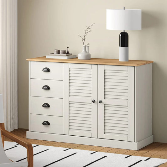 Sideboard with Drawers VIGO 113x40x75 cm White Solid Wood Pine