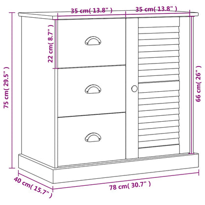 Sideboard with Drawers VIGO 78x40x75 cm White Solid Wood Pine
