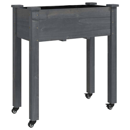 Wheeled Planter with Liner Grey 71x37x80 cm Solid Wood Fir