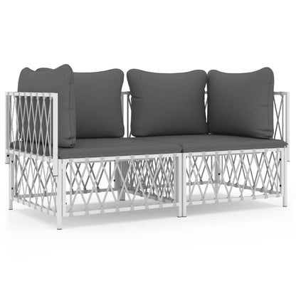 2 Piece Patio Lounge Set with Cushions White Steel
