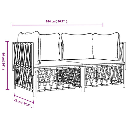 2 Piece Patio Lounge Set with Cushions White Steel