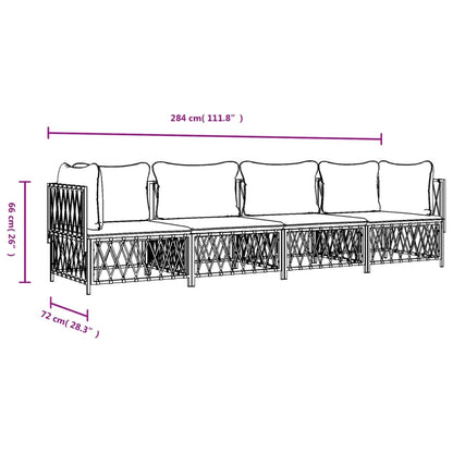 4 Piece Patio Lounge Set with Cushions White Steel