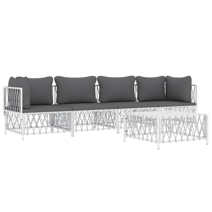 5 Piece Patio Lounge Set with Cushions White Steel