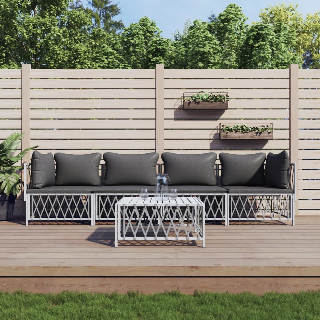 5 Piece Patio Lounge Set with Cushions White Steel