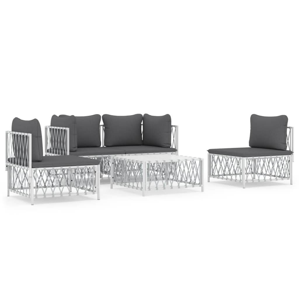 5 Piece Patio Lounge Set with Cushions White Steel