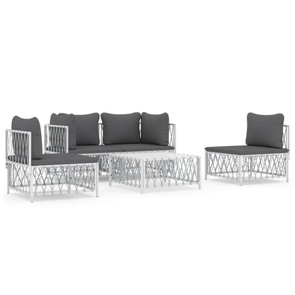 5 Piece Patio Lounge Set with Cushions White Steel