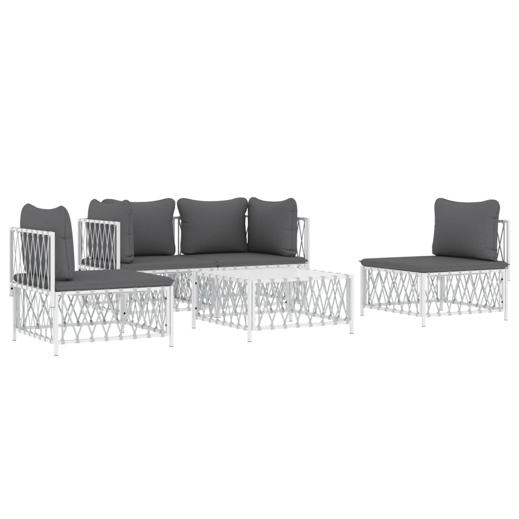 5 Piece Patio Lounge Set with Cushions White Steel