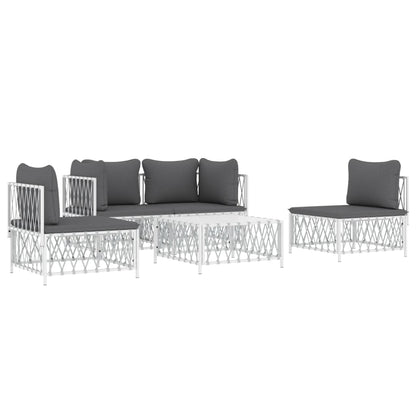 5 Piece Patio Lounge Set with Cushions White Steel