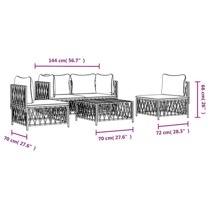 5 Piece Patio Lounge Set with Cushions White Steel