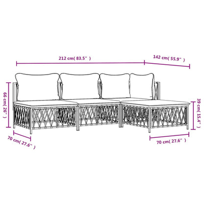 4 Piece Patio Lounge Set with Cushions White Steel