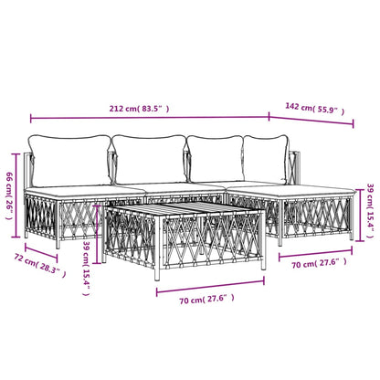 5 Piece Patio Lounge Set with Cushions White Steel