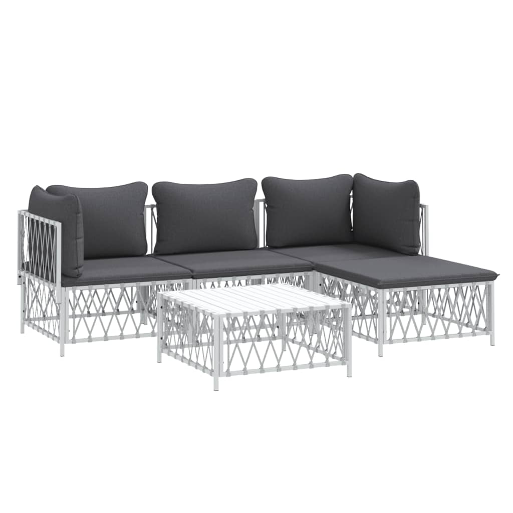 5 Piece Patio Lounge Set with Cushions White Steel