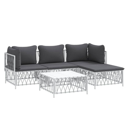 5 Piece Patio Lounge Set with Cushions White Steel