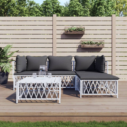 5 Piece Patio Lounge Set with Cushions White Steel