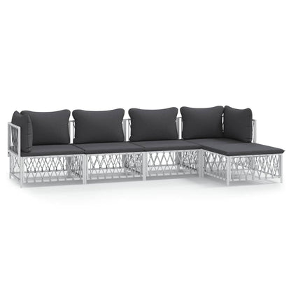 5 Piece Patio Lounge Set with Cushions White Steel