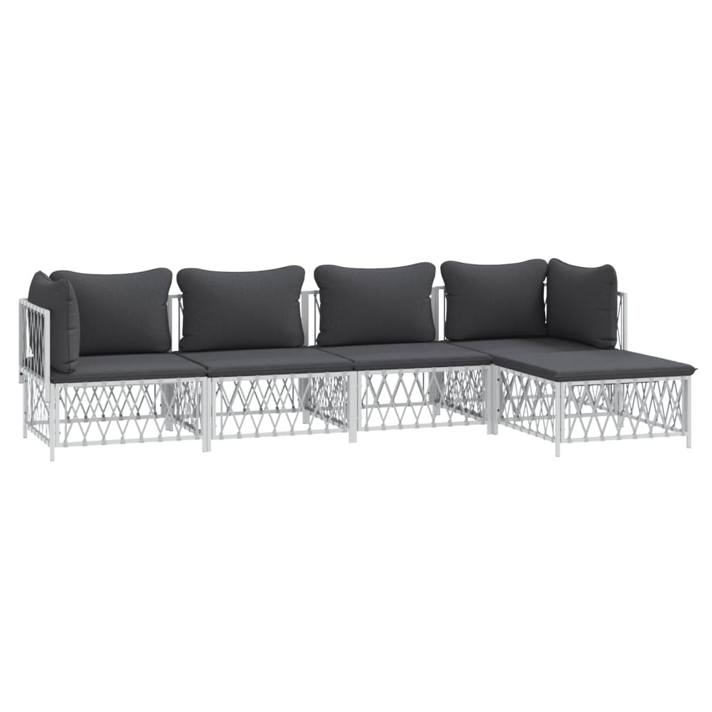 5 Piece Patio Lounge Set with Cushions White Steel