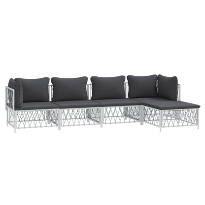5 Piece Patio Lounge Set with Cushions White Steel