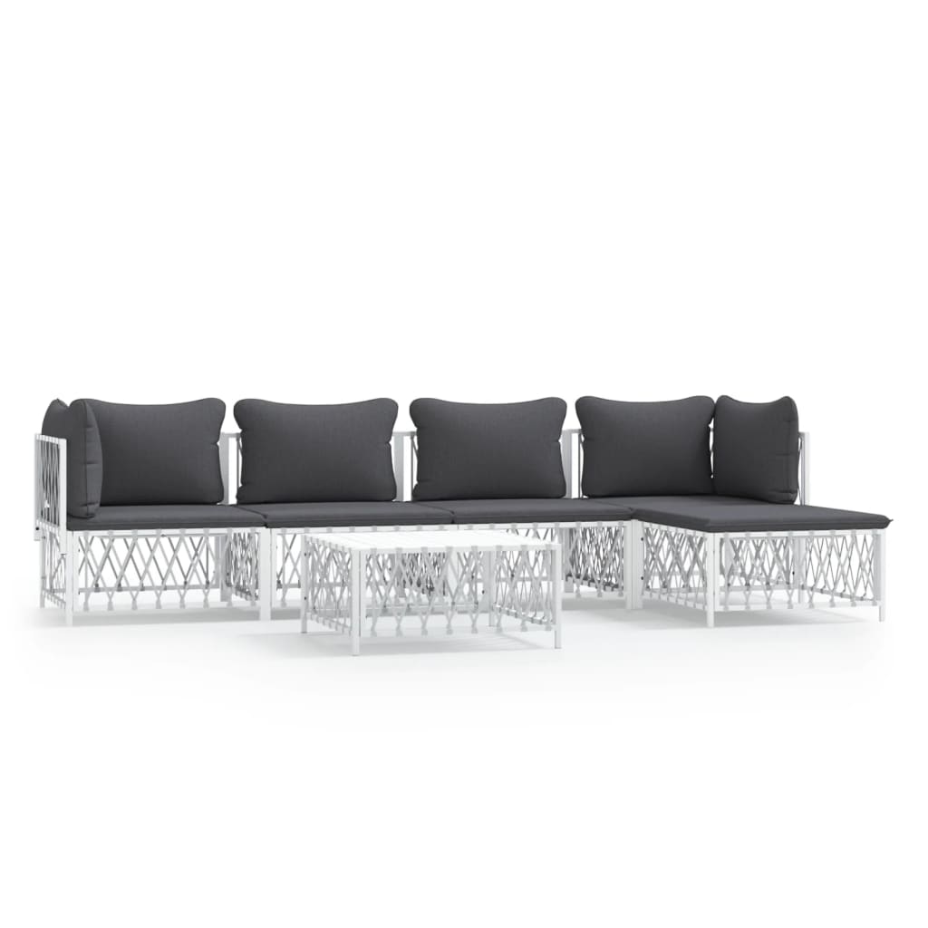 6 Piece Patio Lounge Set with Cushions White Steel