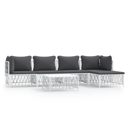 6 Piece Patio Lounge Set with Cushions White Steel