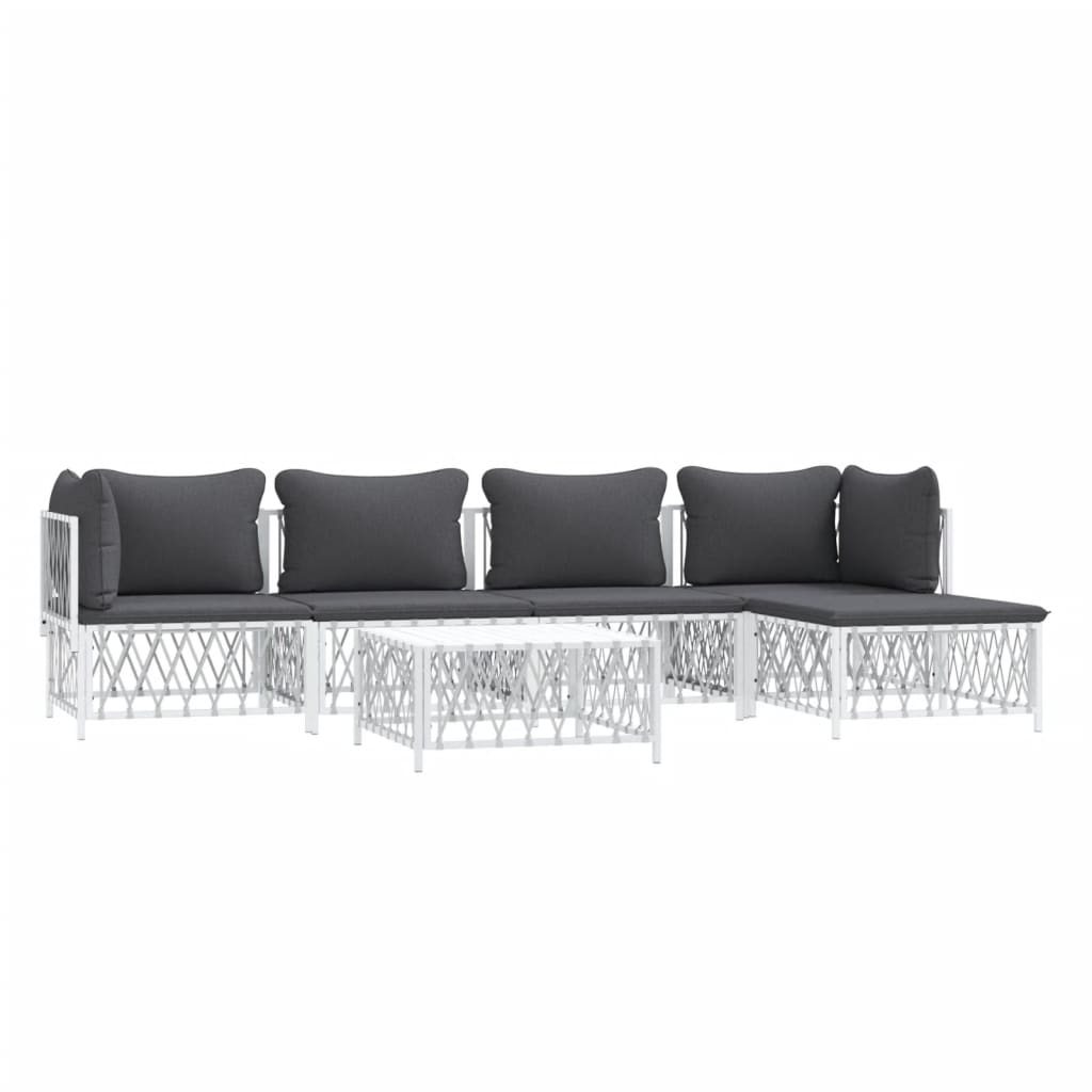 6 Piece Patio Lounge Set with Cushions White Steel