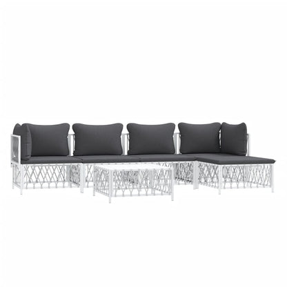 6 Piece Patio Lounge Set with Cushions White Steel