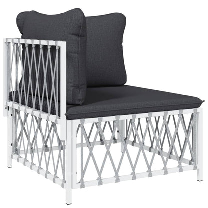 6 Piece Patio Lounge Set with Cushions White Steel