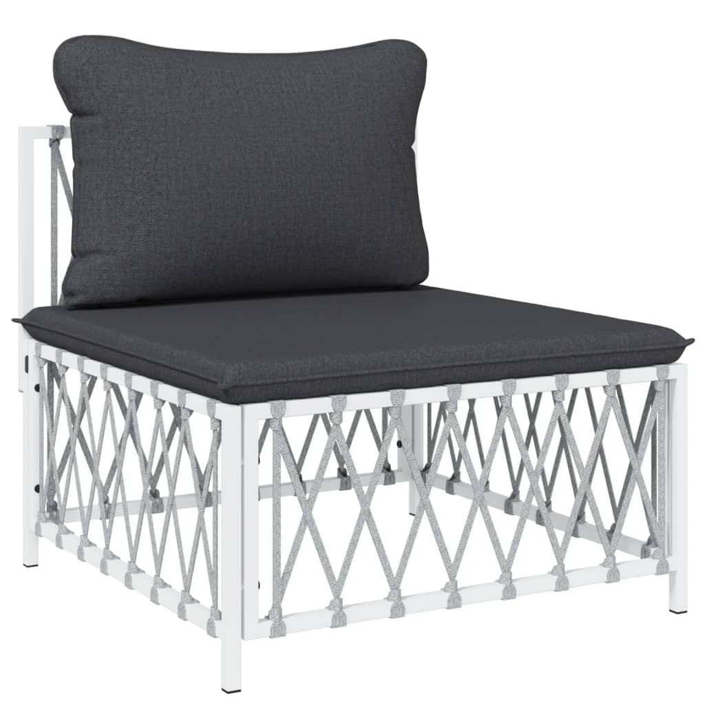6 Piece Patio Lounge Set with Cushions White Steel