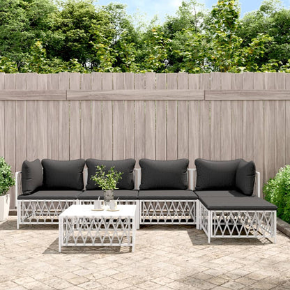 6 Piece Patio Lounge Set with Cushions White Steel
