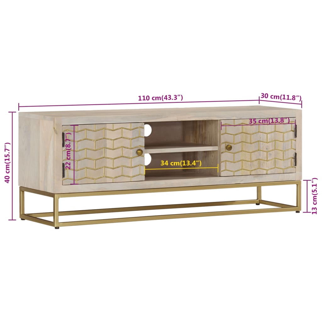 TV Cabinet 110x30x40 cm Solid Bleached Wood Mango