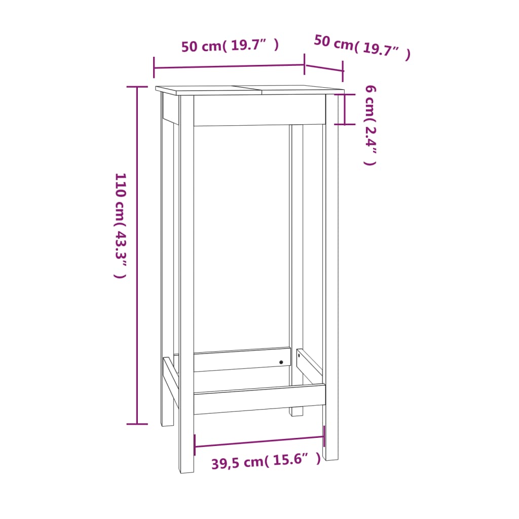 Bar Table White 50x50x110 cm Solid Wood Pine