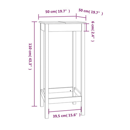 Bar Table White 50x50x110 cm Solid Wood Pine