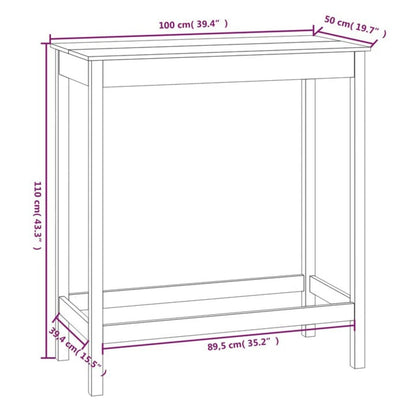 Bar Table White 100x50x110 cm Solid Wood Pine