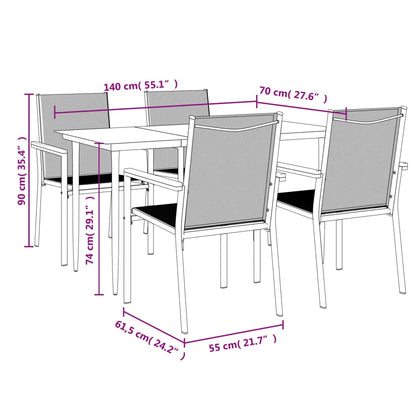 5 Piece Garden Dining Set Black Textilene and Steel