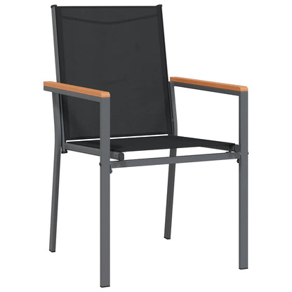 7 Piece Garden Dining Set Black Textilene and Steel