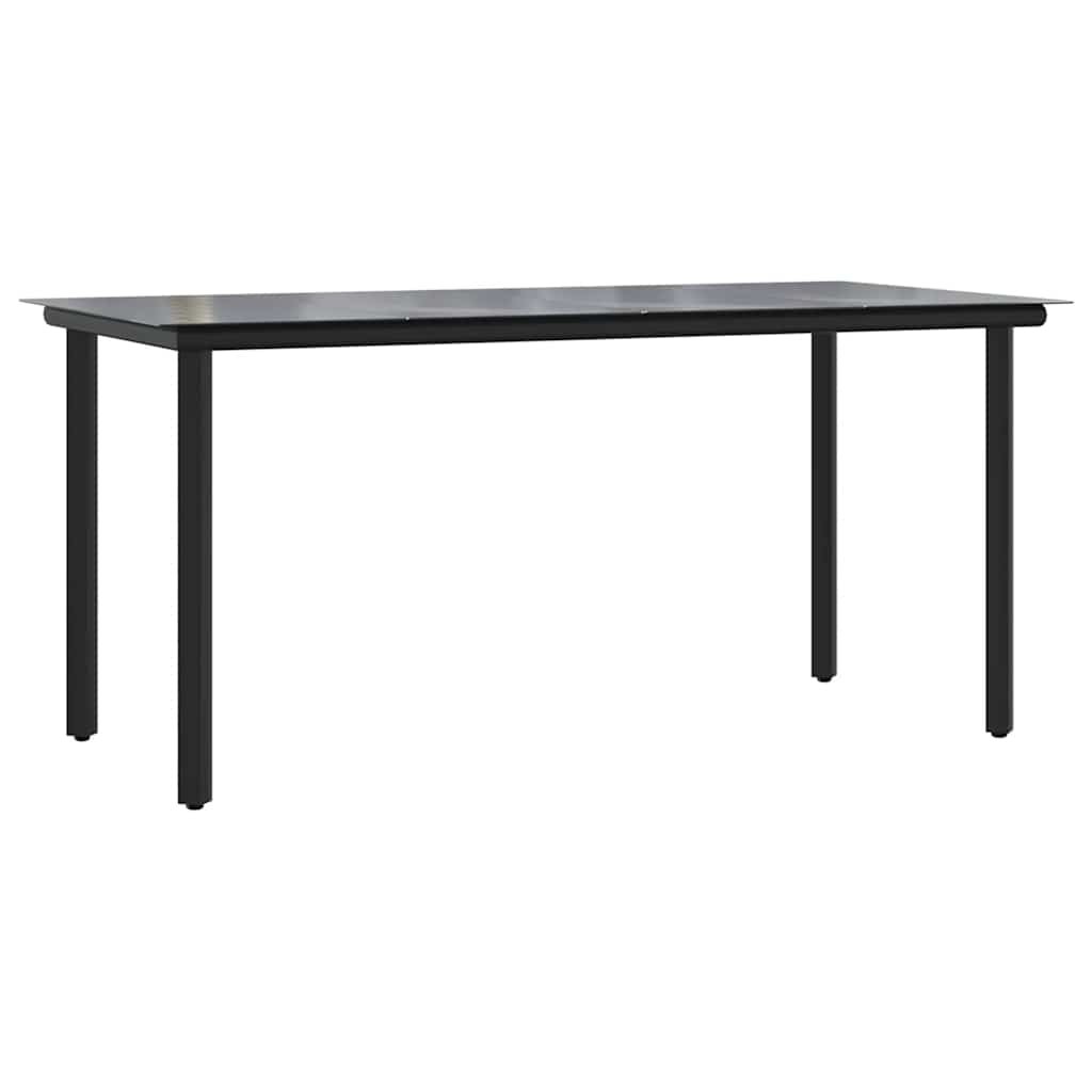 7 Piece Garden Dining Set Black Textilene and Steel