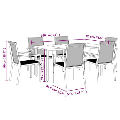 7 Piece Garden Dining Set Black Textilene and Steel