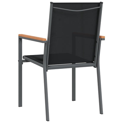 Garden Chair | Set of 4 | Black | Textilene, powder-coated steel, WPC