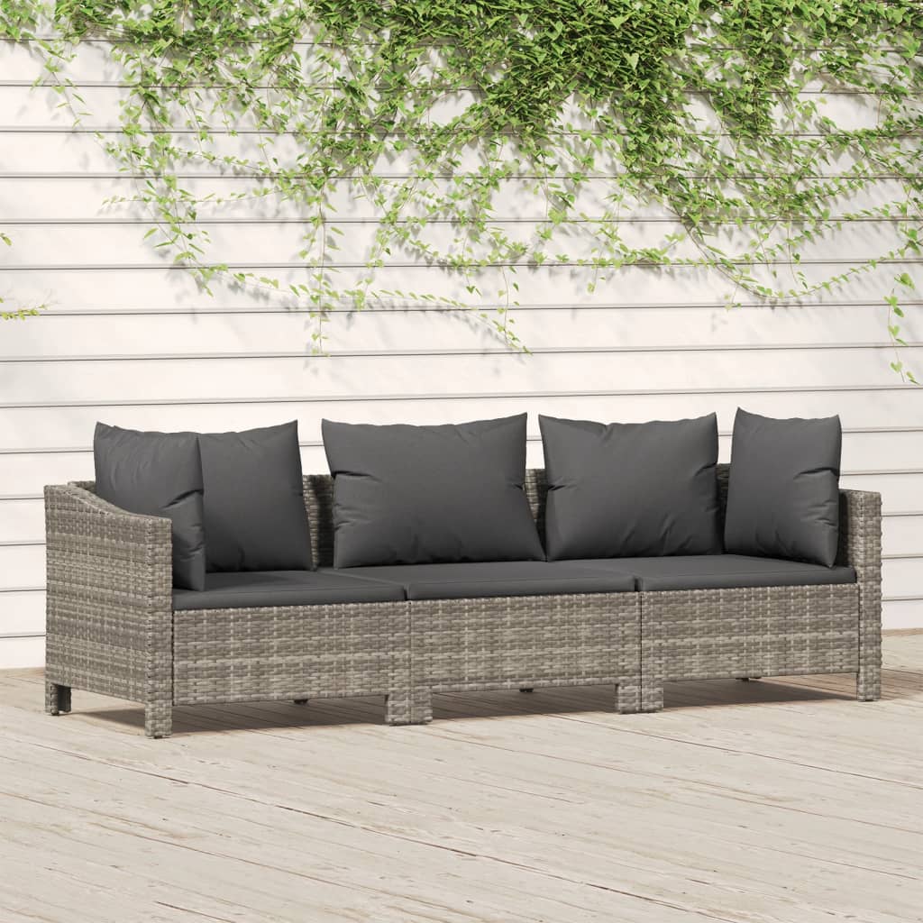 3 Piece Patio Lounge Set with Cushions Gray Poly Rattan