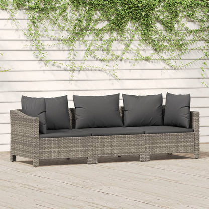 3 Piece Patio Lounge Set with Cushions Gray Poly Rattan