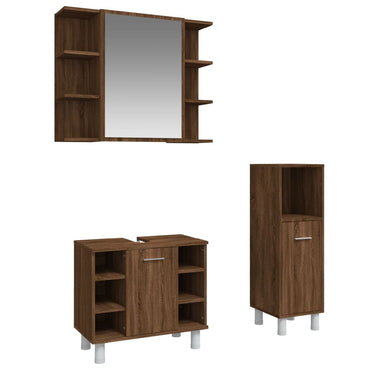 3 Piece Bathroom Cabinet Set Brown Oak Engineered Wood