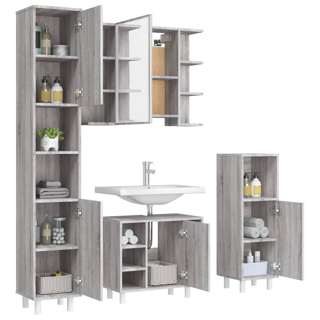 4 Piece Bathroom Cabinet Set Grey Sonoma Engineered Wood