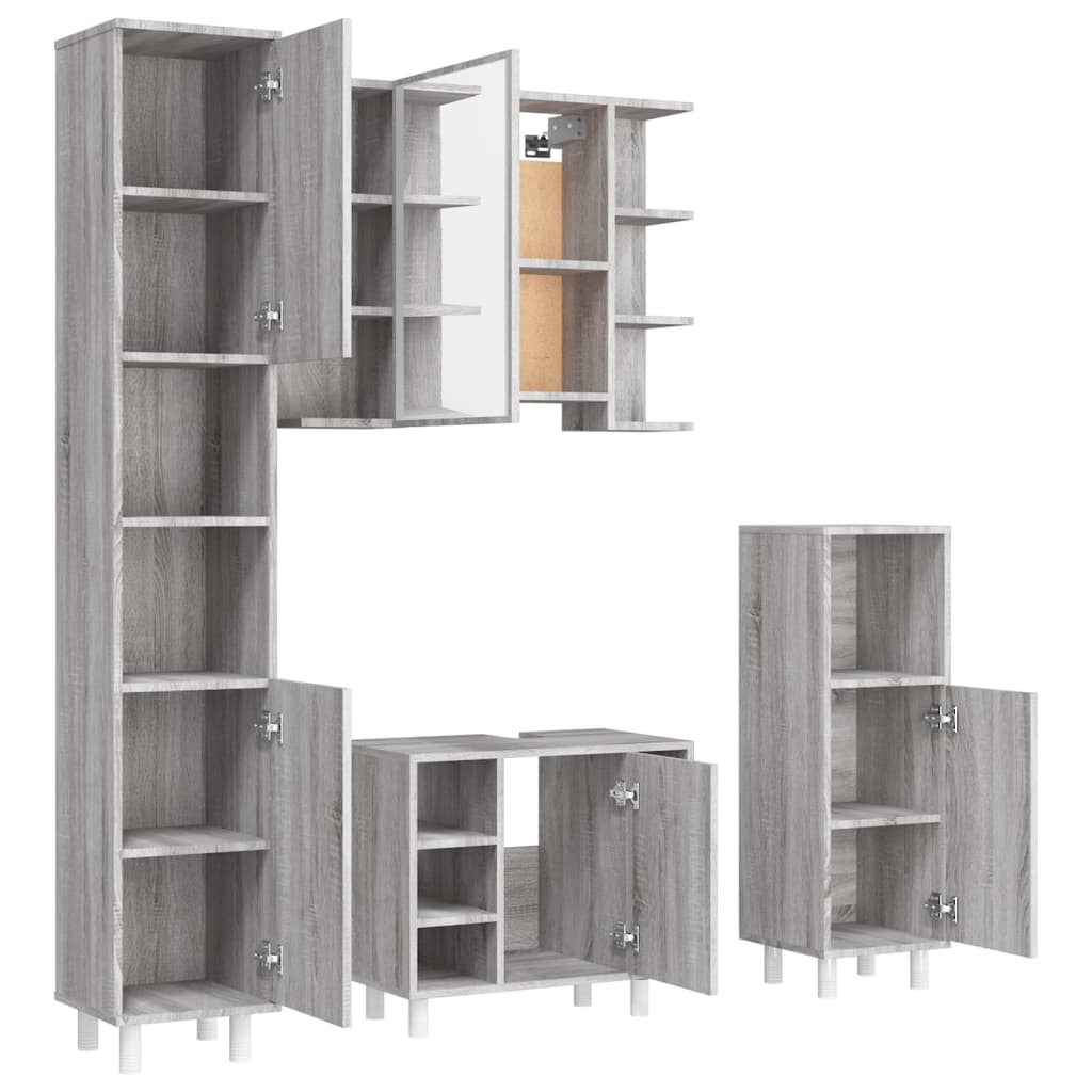 4 Piece Bathroom Cabinet Set Grey Sonoma Engineered Wood