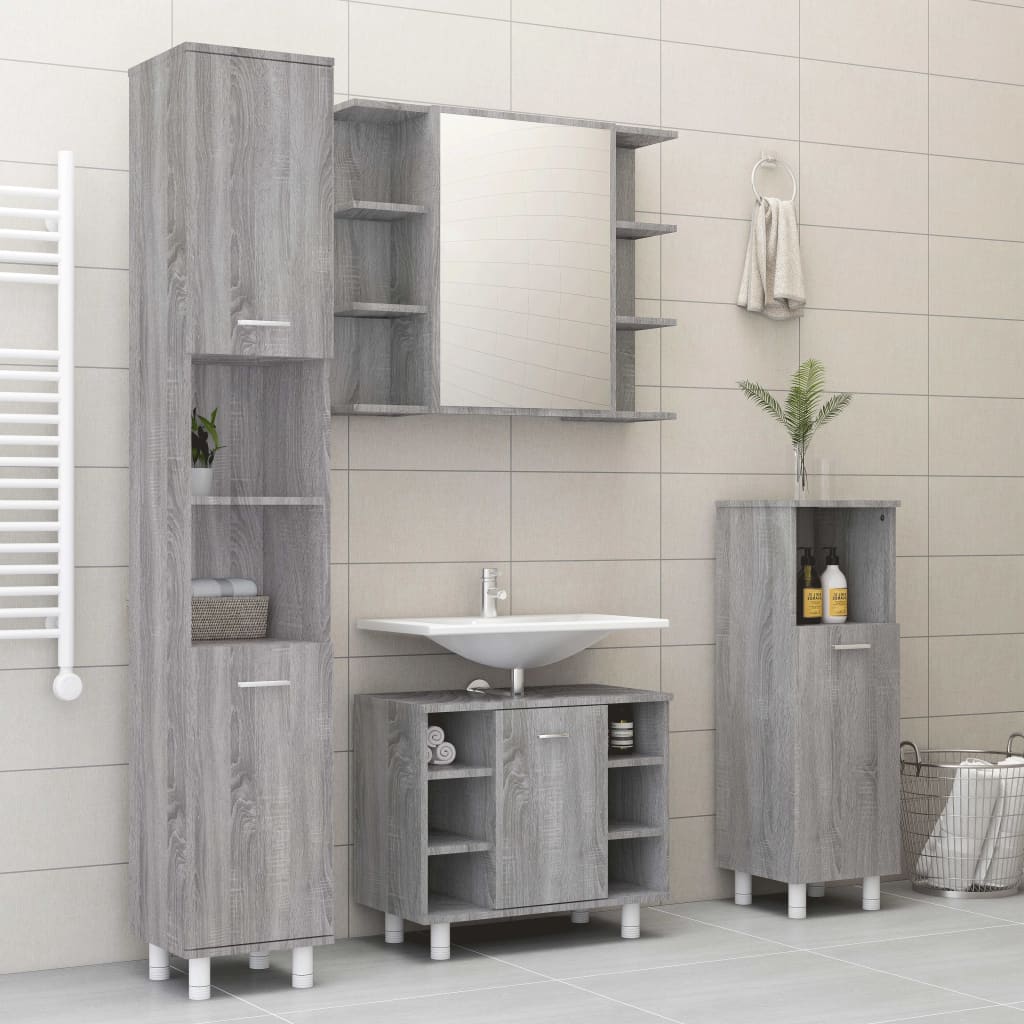 4 Piece Bathroom Cabinet Set Grey Sonoma Engineered Wood