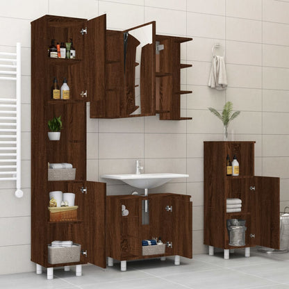 4 Piece Bathroom Cabinet Set Brown Oak Engineered Wood