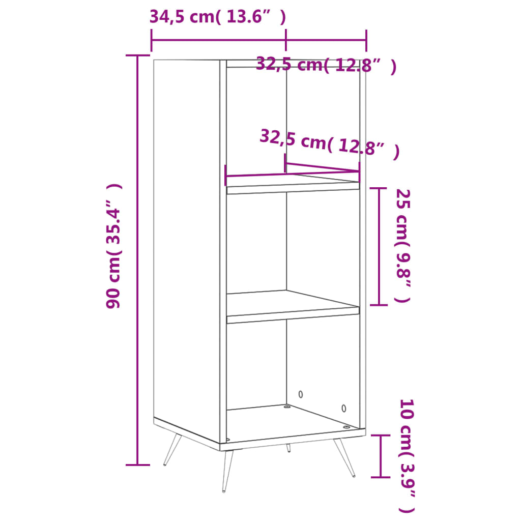 Shelf Cabinet White 34.5x32.5x90 cm Engineered Wood