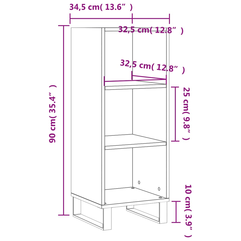 Sideboard White 34.5x32.5x90 cm Engineered Wood