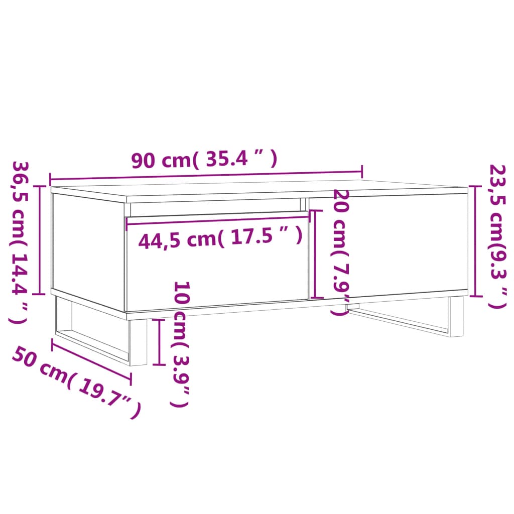 Coffee Table White 90x50x36.5 cm Engineered Wood