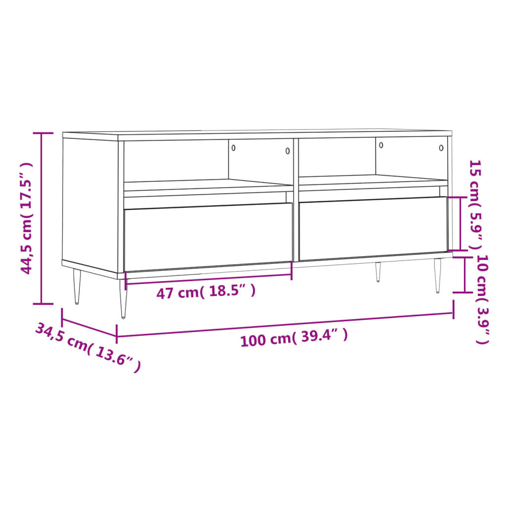 TV Cabinet Sonoma Oak 100x34.5x44.5 cm Engineered Wood