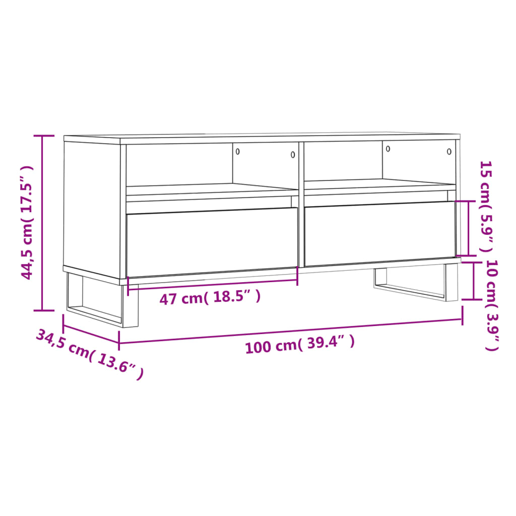 TV Cabinet Sonoma Oak 100x34.5x44.5 cm Engineered Wood
