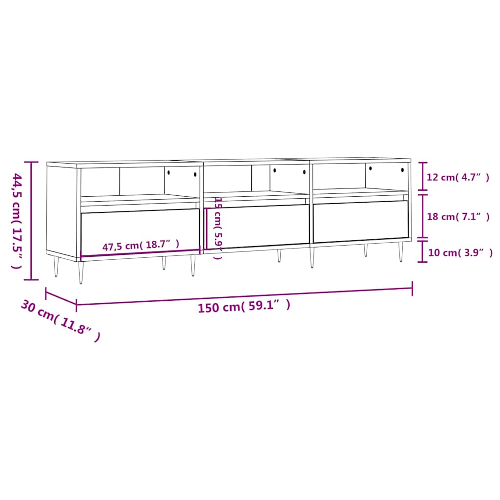 TV Cabinet High Gloss White 150x30x44.5 cm Engineered Wood
